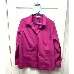 Coldwater Creek Pink Button Down, No Iron, V Neck, Pleats, Women's Size 1X 18